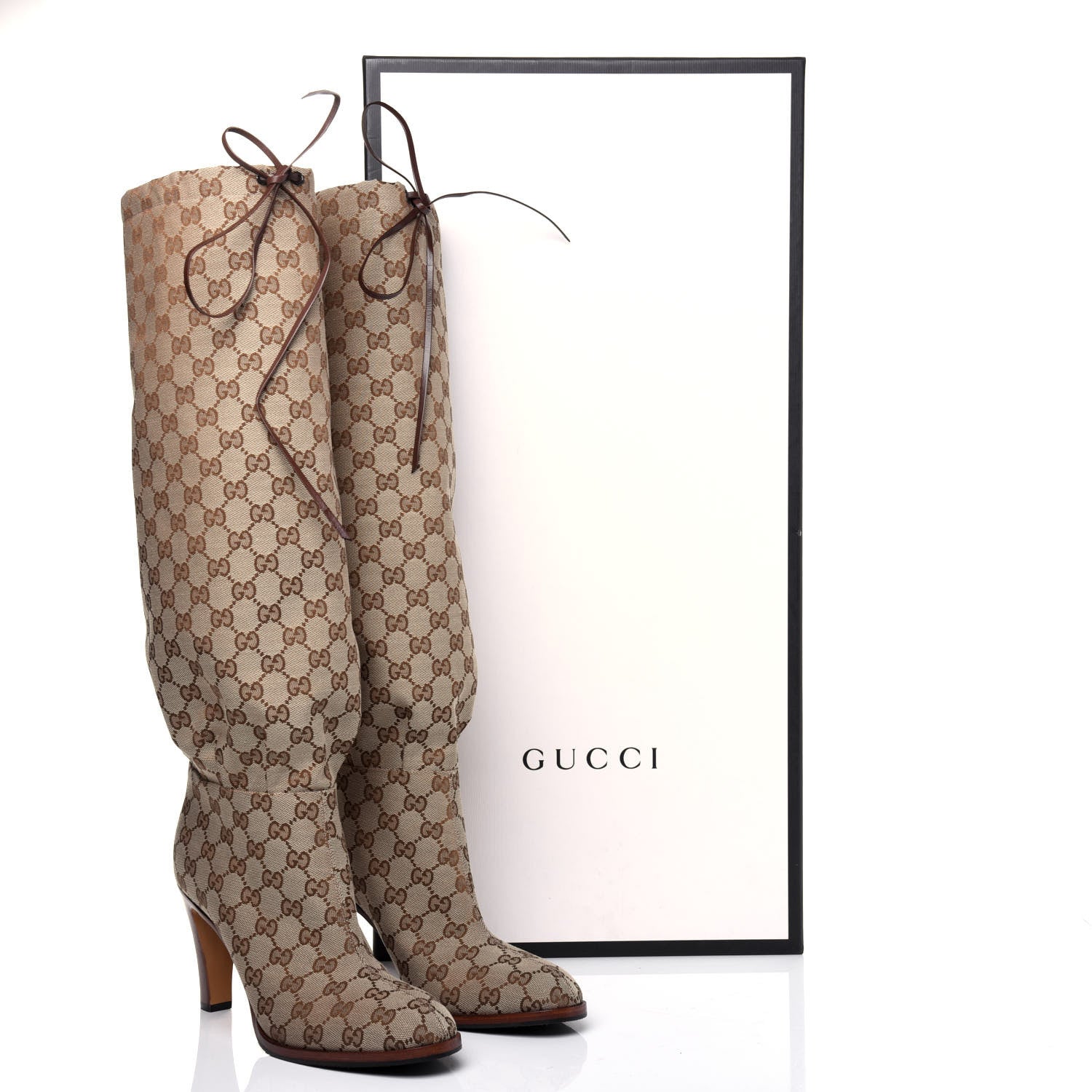 Gucci Monogram Lisa Mid Heel Boots 41 Beige Ebony 10 of 10