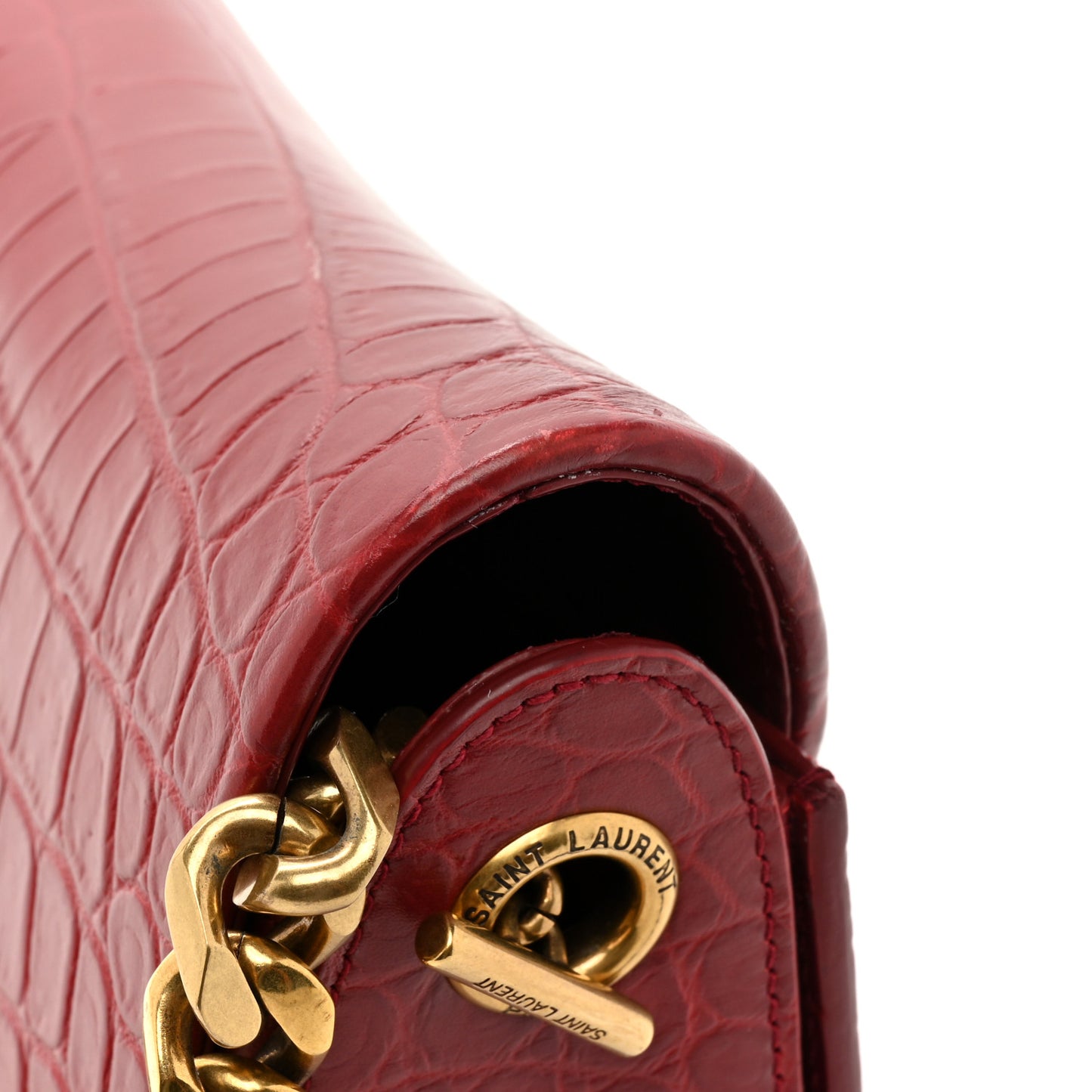 Calfskin Crocodile Embossed Elise Chain Shoulder Bag Red