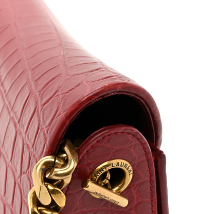 Saint Laurent Calfskin Crocodile Embossed Elise Chain Shoulder Bag Red 16 of 19