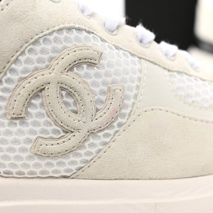 Chanel Calfskin Mesh Lycra Suede Womens Logo Sneakers 38.5 White 8 of 9