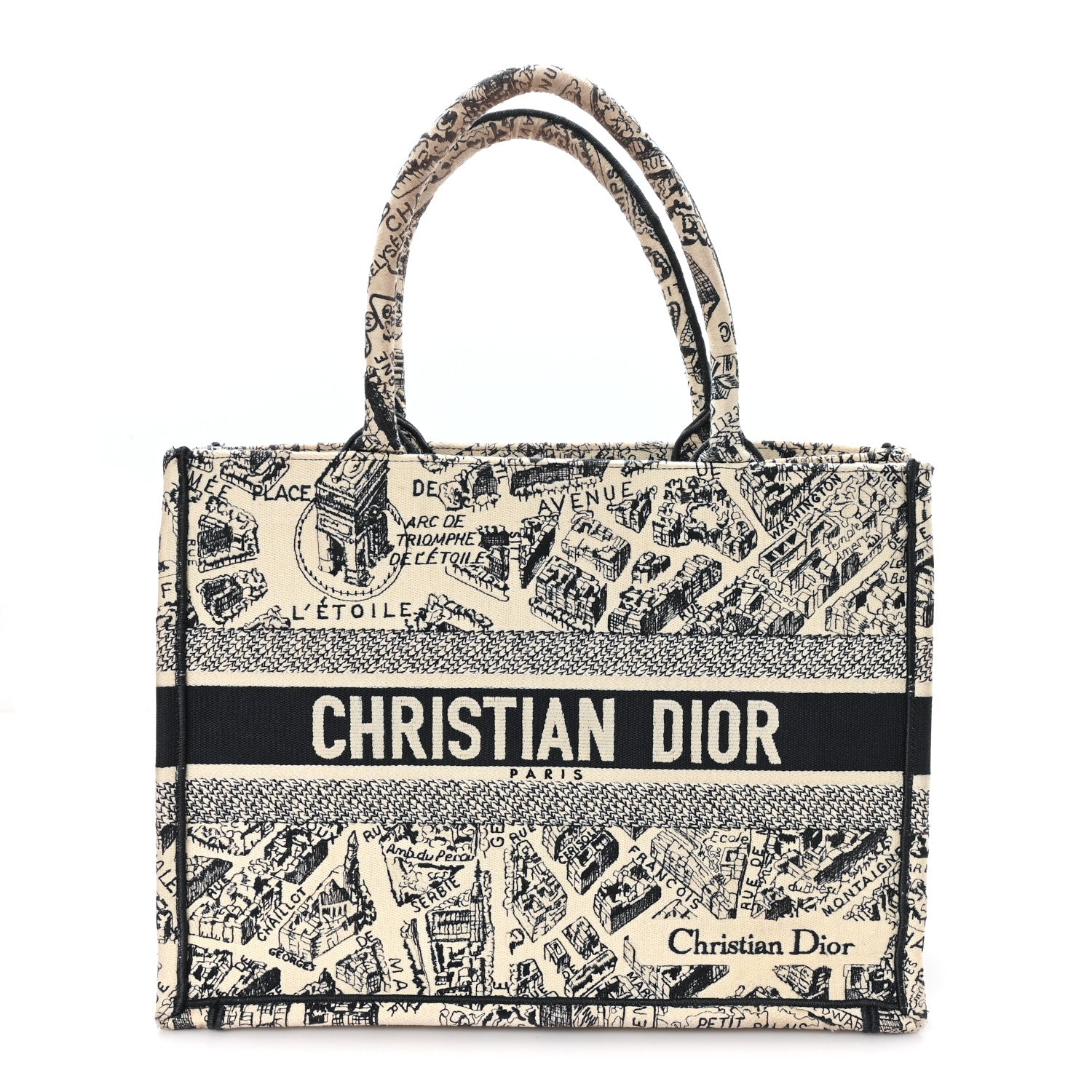 Christian Dior Canvas Embroidered Medium Plan De Paris Book Tote  White Blue 1 of 12