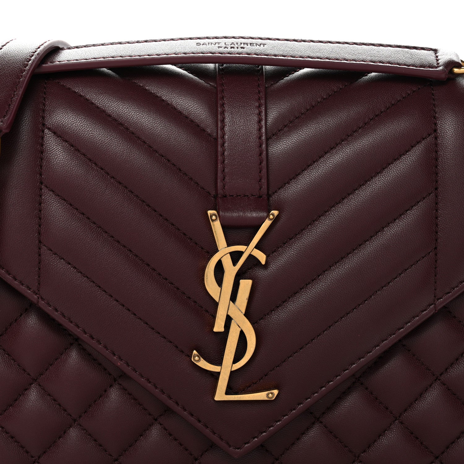 Saint Laurent Lambskin Mixed Matelasse Triquilt Medium Monogram Satchel Burgundy 8 of 11