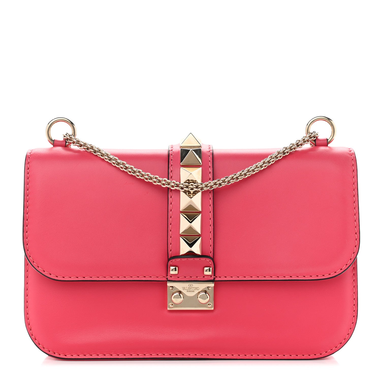 Valentino Garavani Vitello Medium Glam Lock Rockstud Flap Deep Rose 1 of 14