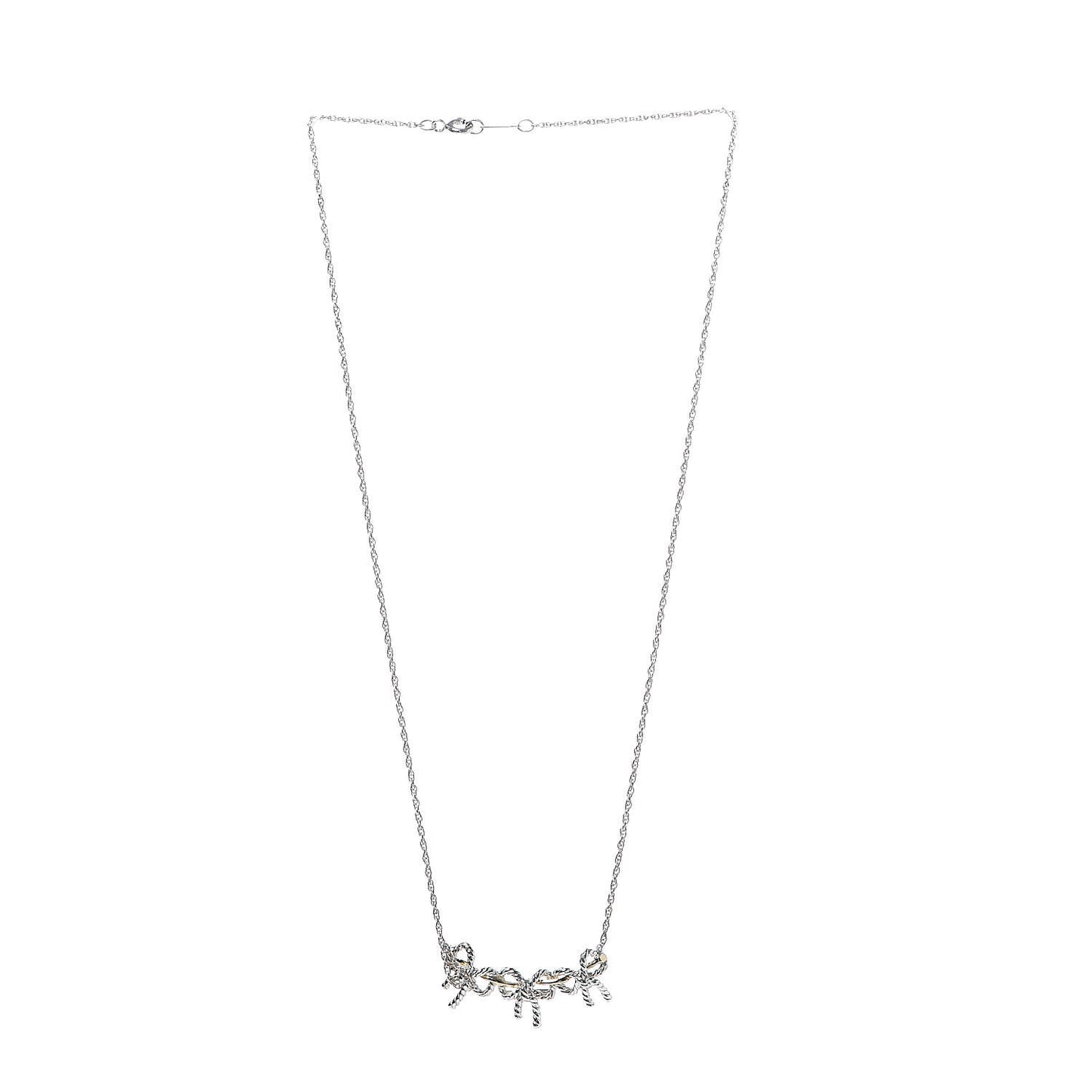 Sterling Silver 18K Yellow Gold Triple Bow Pendant Necklace