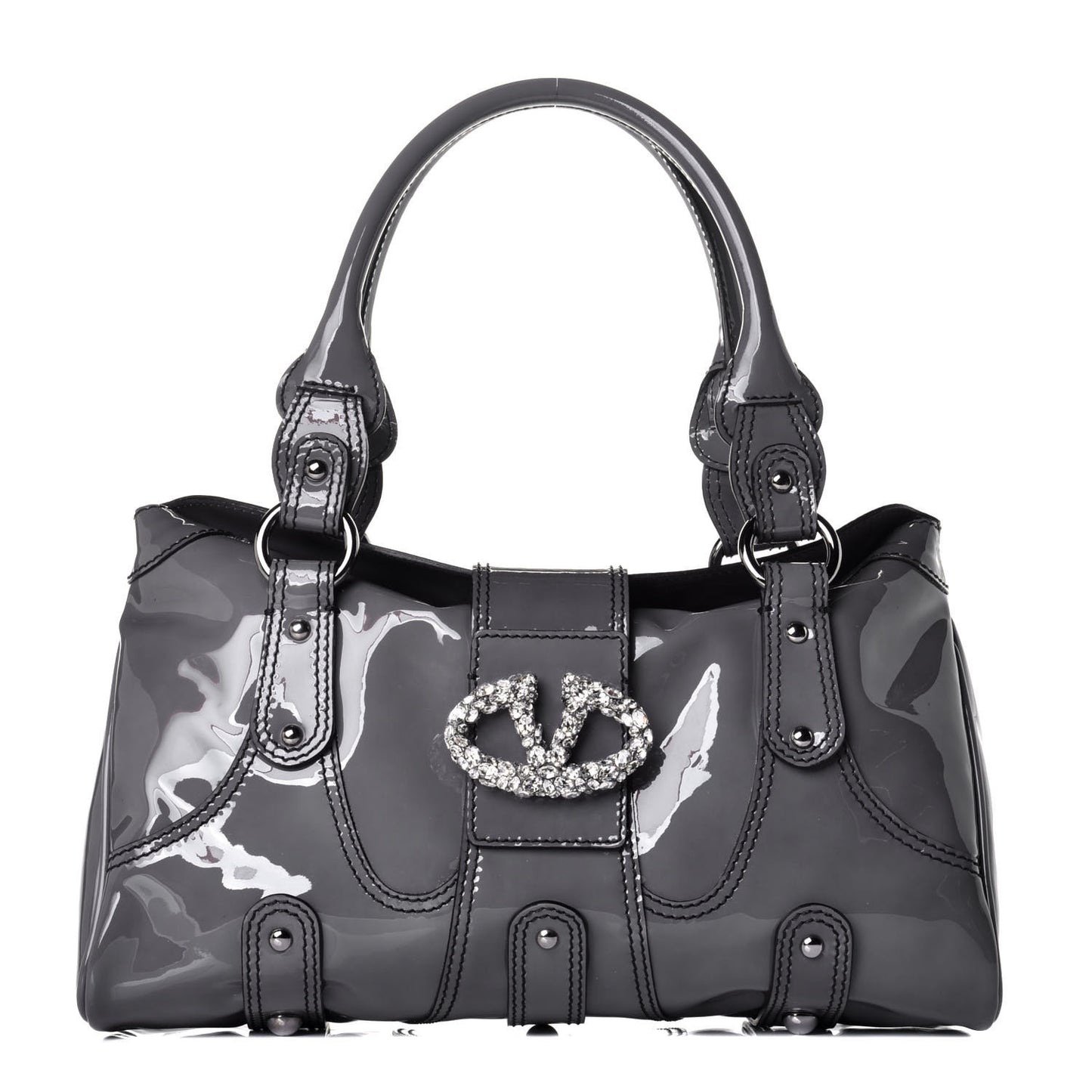 Patent Crystal Catch Satchel Grey