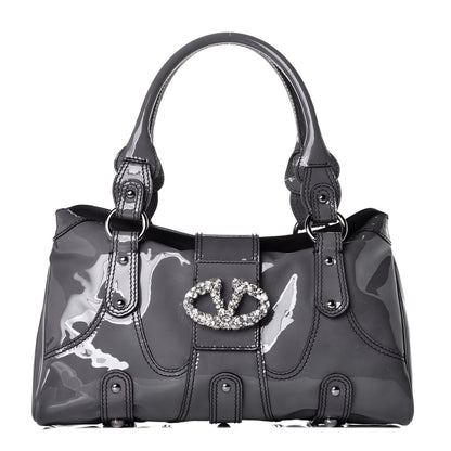 Valentino Garavani Patent Crystal Catch Satchel Grey 1 of 9