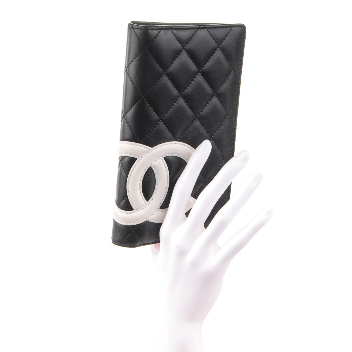 Calfskin Quilted Cambon Yen Wallet Black White