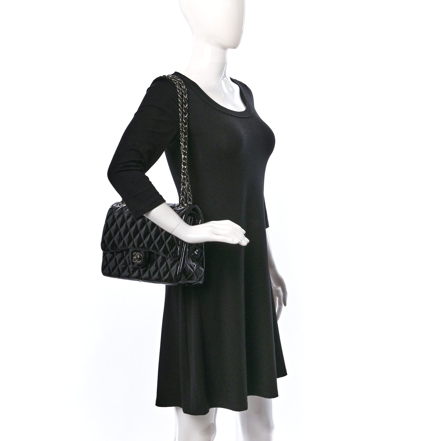 Patent Quilted Jumbo Double Flap Black