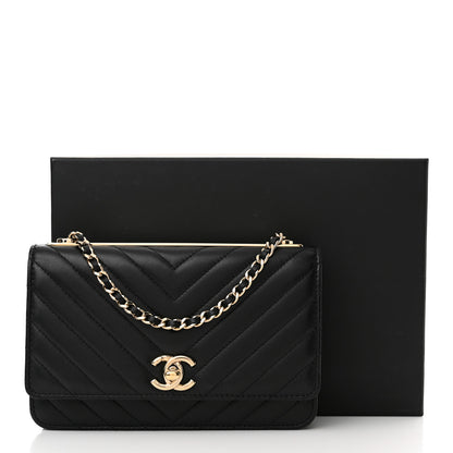Chanel Lambskin Chevron Quilted Trendy CC Wallet On Chain WOC Black 14 of 14