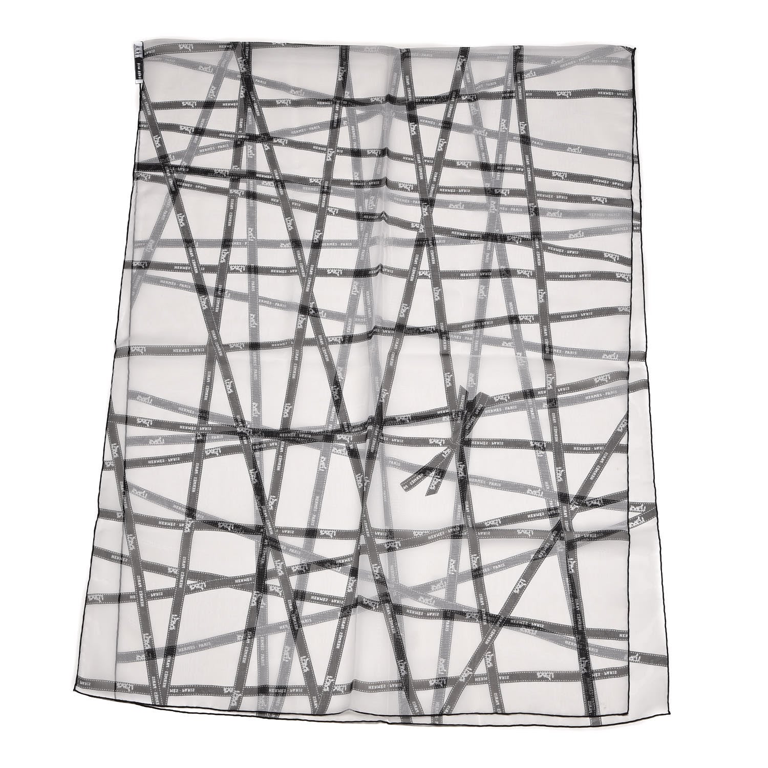 Hermes Mousseline Silk Bolduc Stole Scarf White Black 3 of 4