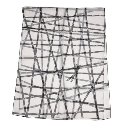 Hermes Mousseline Silk Bolduc Stole Scarf White Black 3 of 4