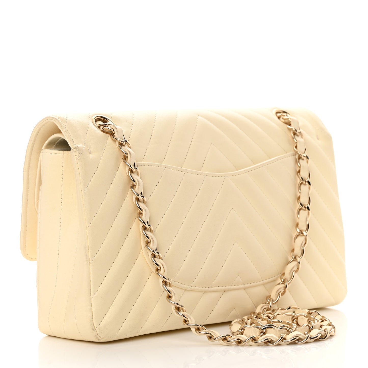 Lambskin Chevron Quilted Medium Double Flap Ivory