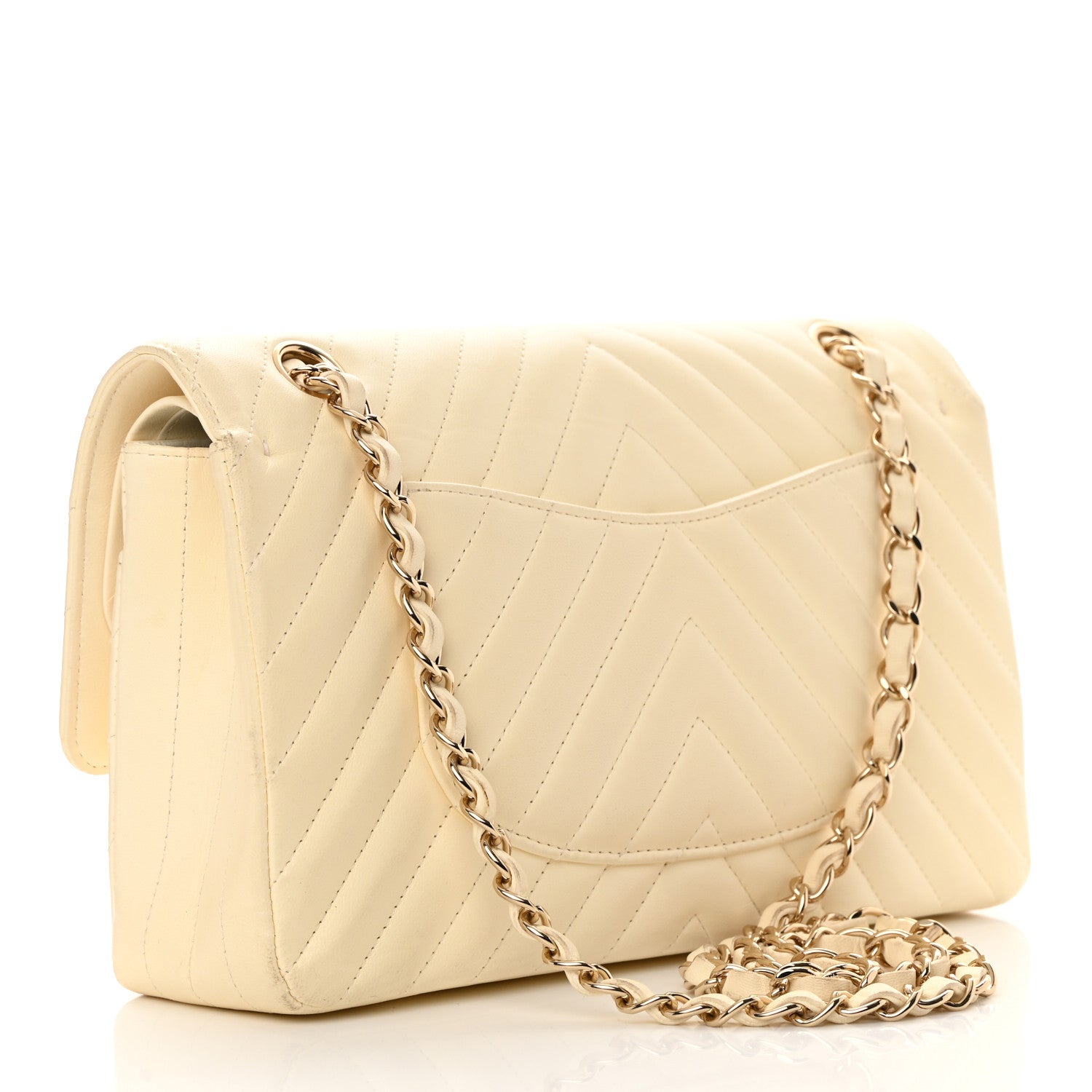 Chanel Lambskin Chevron Quilted Medium Double Flap Ivory 3 of 24
