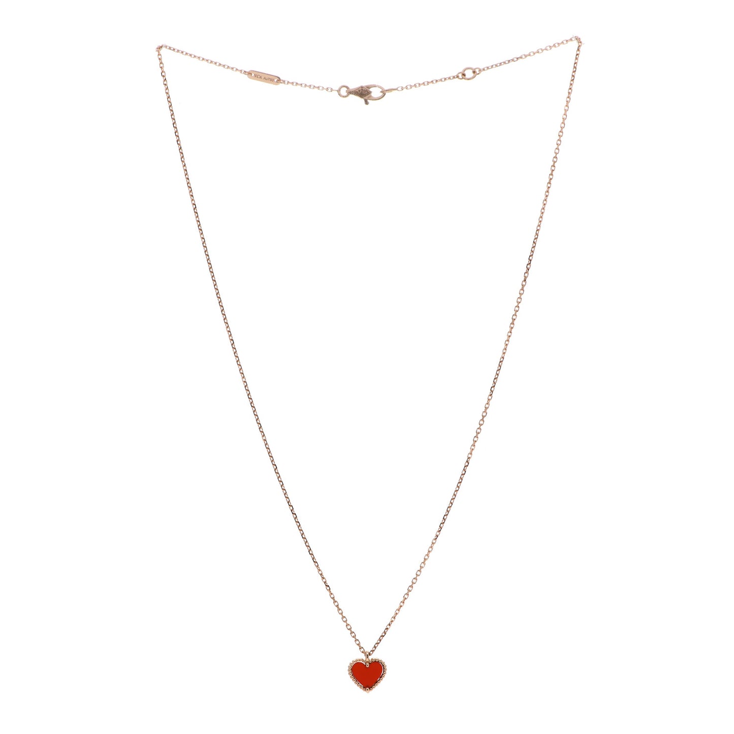 18K Rose Gold Carnelian Sweet Alhambra Heart Pendant Necklace