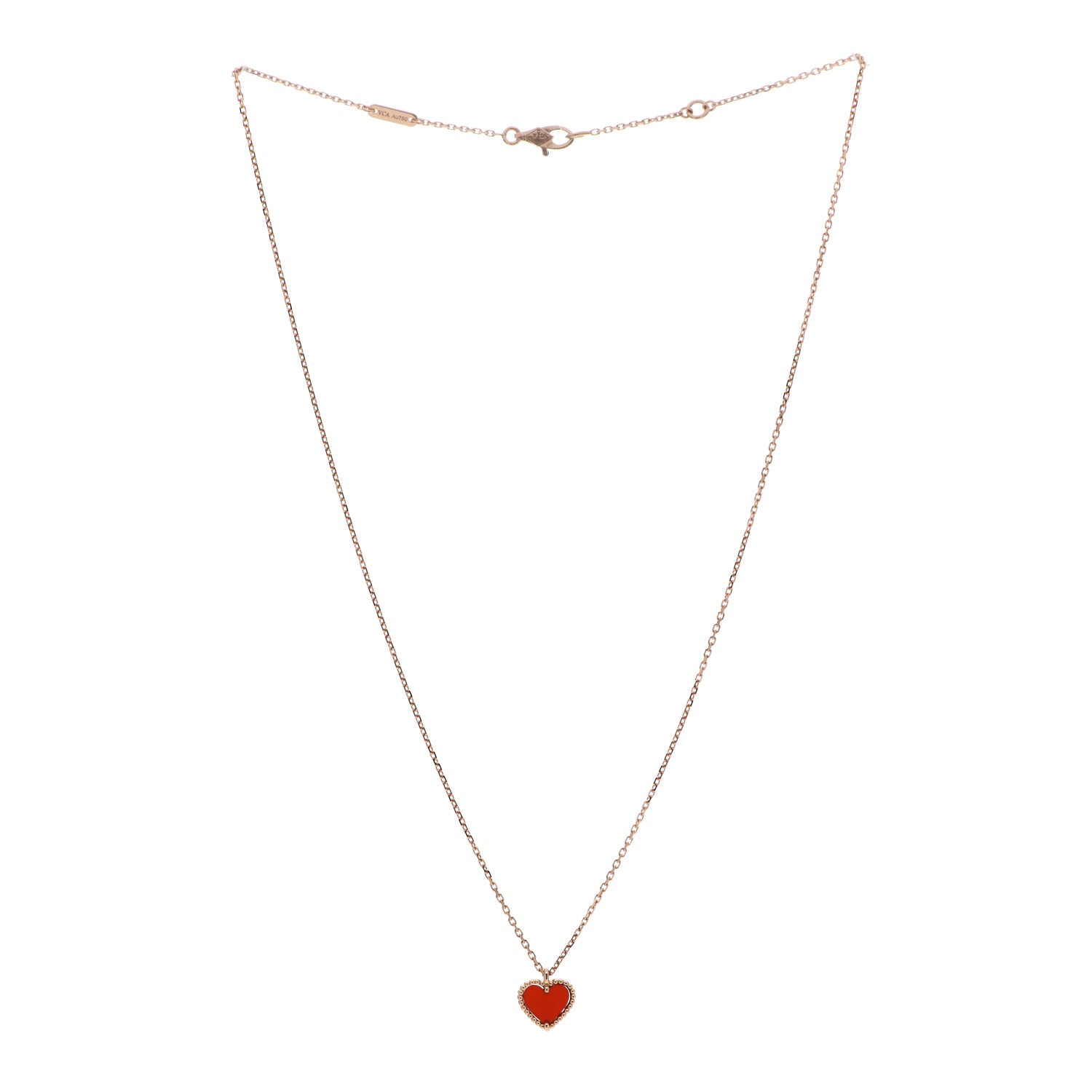 Van Cleef & Arpels 18K Rose Gold Carnelian Sweet Alhambra Heart Pendant Necklace 3 of 5