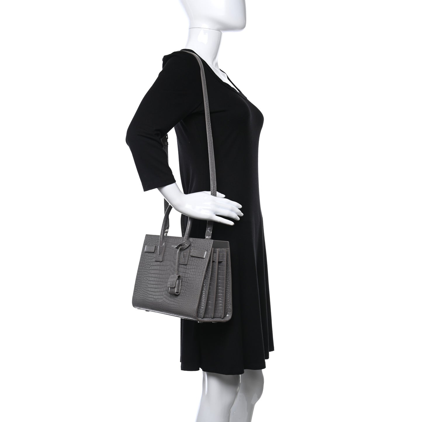 Calfskin Crocodile Embossed Baby Sac De Jour Fog