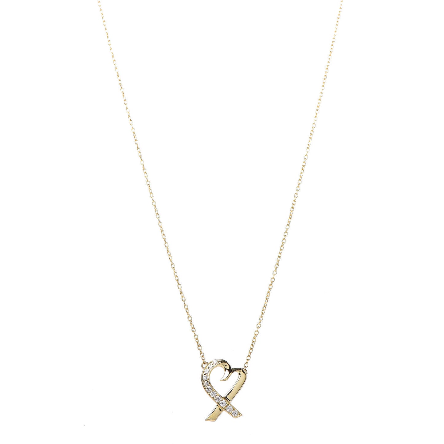 18K Yellow Gold Diamond Small Paloma Picasso Loving Heart Pendant Necklace