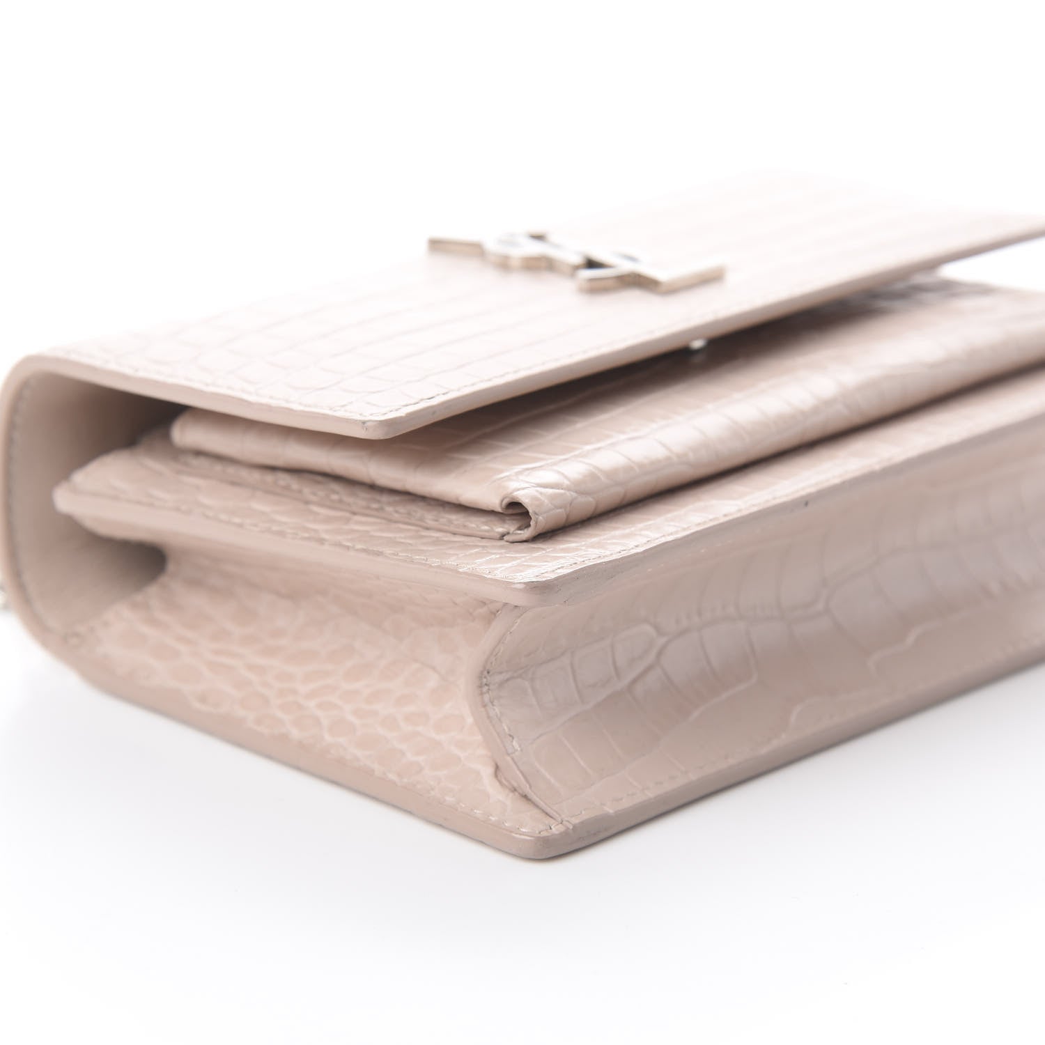 Saint Laurent Calfskin Crocodile Embossed Monogram Sunset Chain Wallet Marble Pink 9 of 13