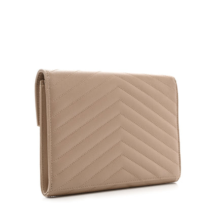 Saint Laurent Grain De Poudre Matelasse Chevron Monogram Envelope Clutch Dark Beige 3 of 8