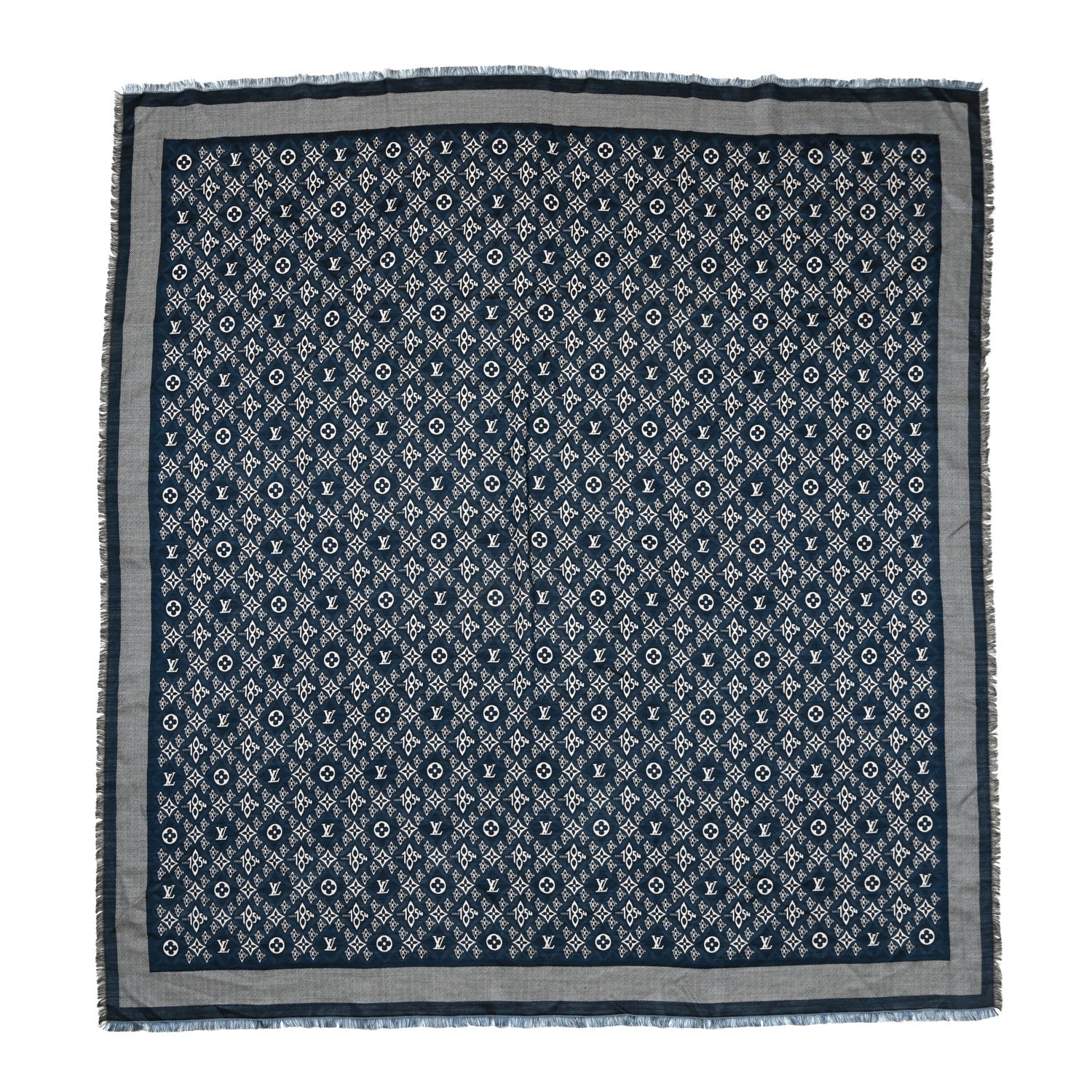 Louis Vuitton Silk Wool Jacquard Since 1854 Monogram Shawl Gray 1 of 3