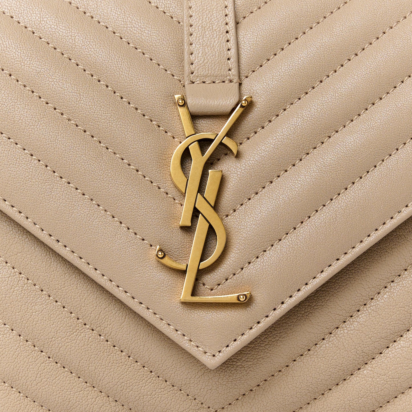 Sheepskin Matelasse Chevron Monogram Medium College Bag Dark Beige