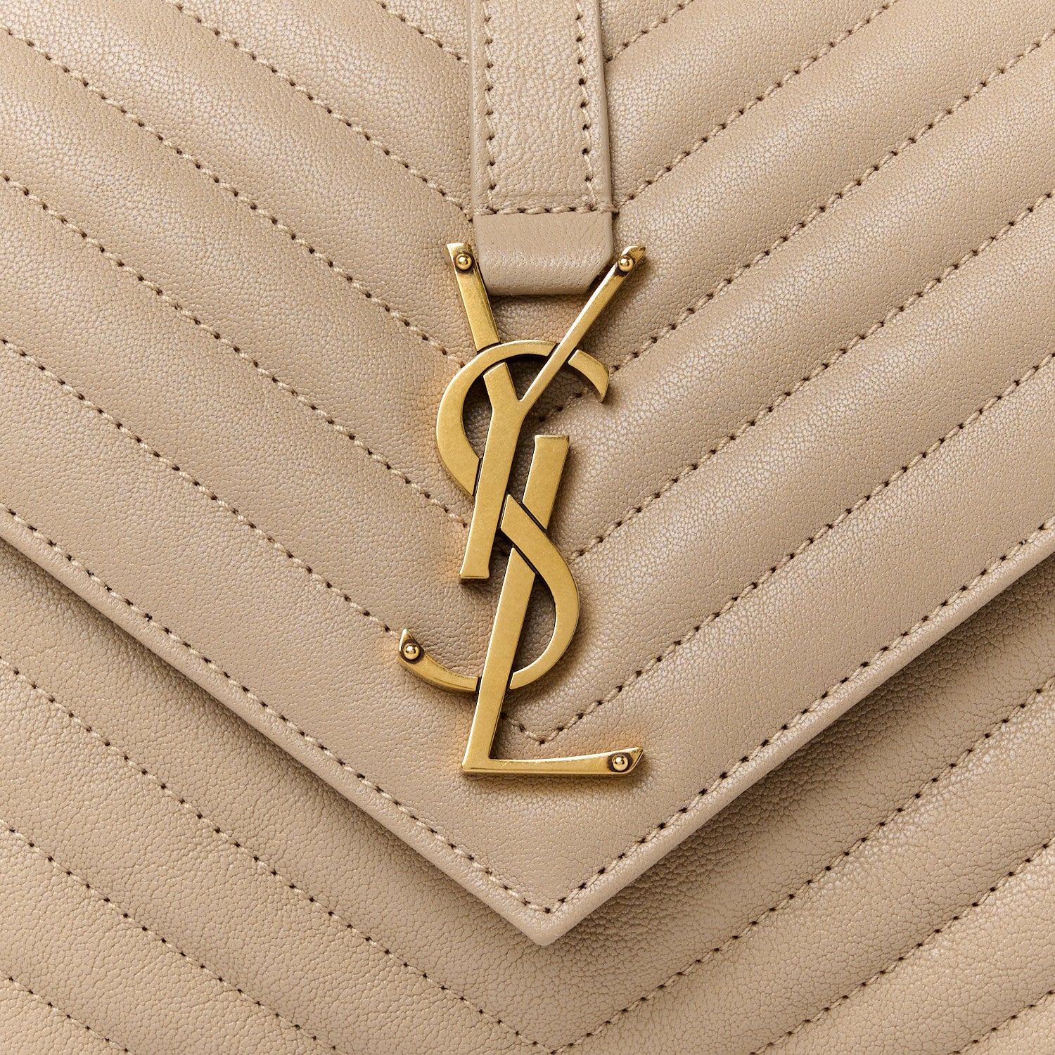 Saint Laurent Sheepskin Matelasse Chevron Monogram Medium College Bag Dark Beige 9 of 11