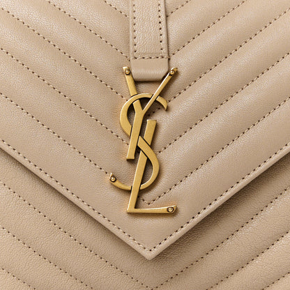 Saint Laurent Sheepskin Matelasse Chevron Monogram Medium College Bag Dark Beige 9 of 11