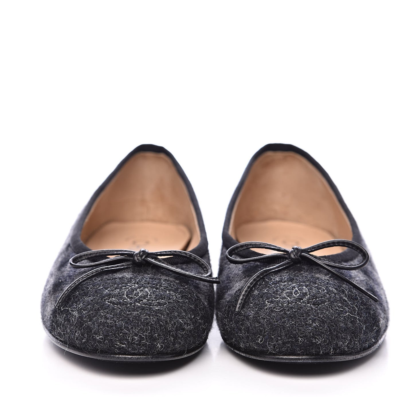 Tweed Cap Toe Ballerina Flats 36 Dark Grey Black