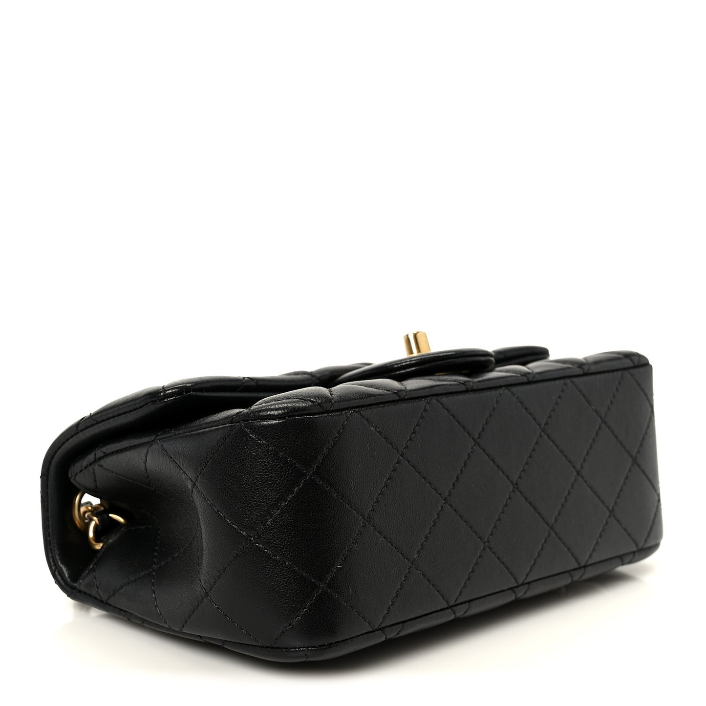Lambskin Quilted Mini Rectangular Pearl Crush Flap Black