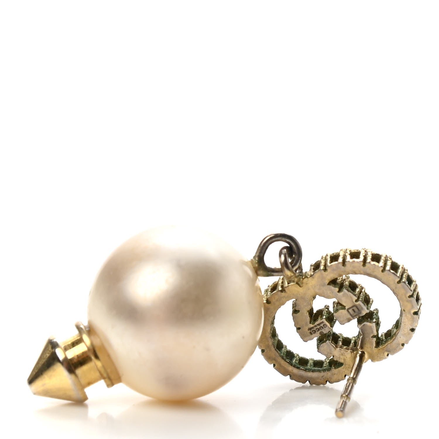 Gucci Metal Crystal Pearl Interlocking G Earrings Shiny Gold 4 of 4