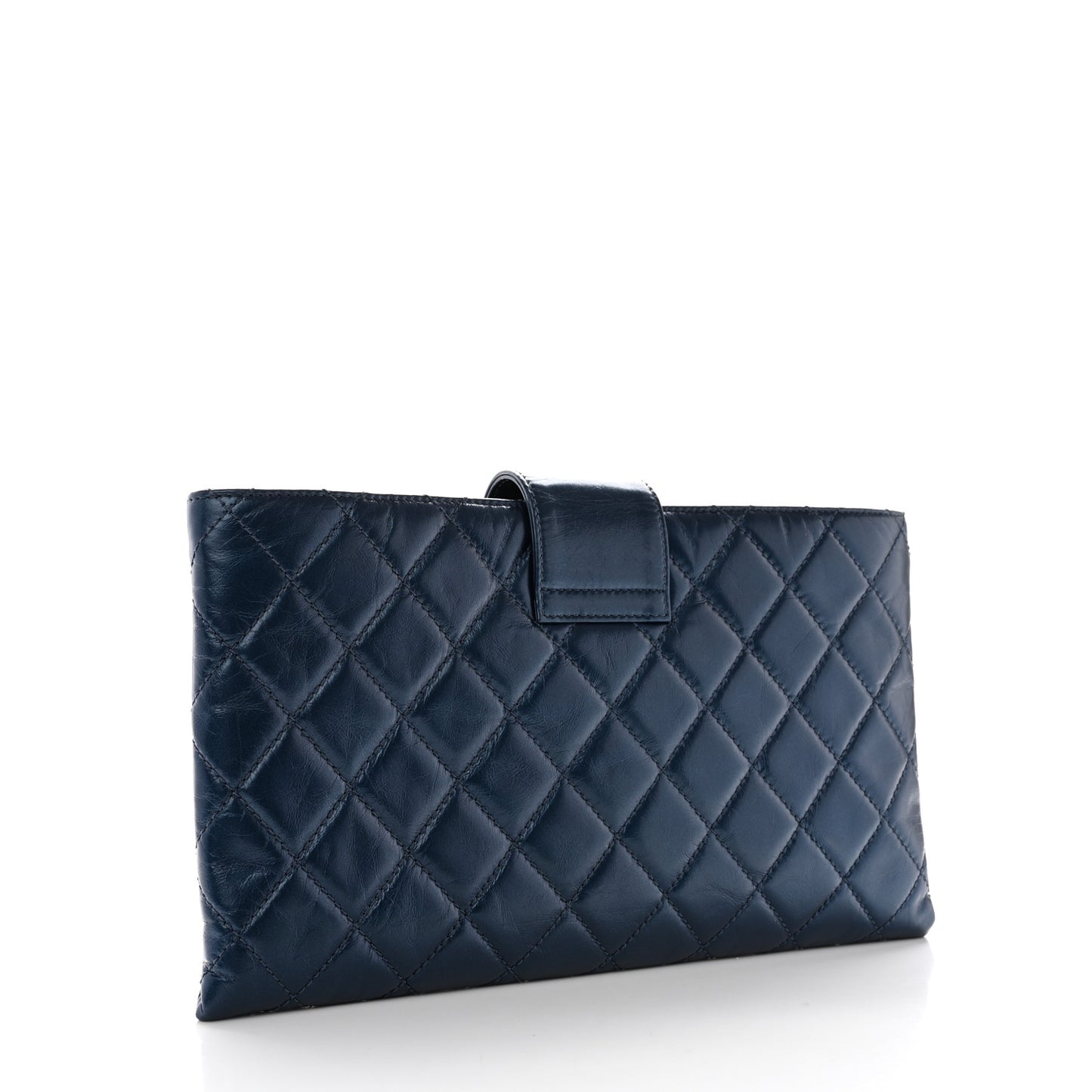 Glazed Calfskin Quilted Coco Pleats Clutch Navy