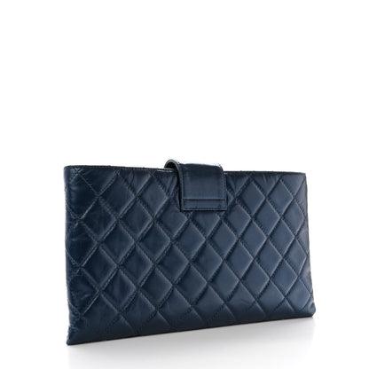 Chanel Glazed Calfskin Quilted Coco Pleats Clutch Navy 3 of 16