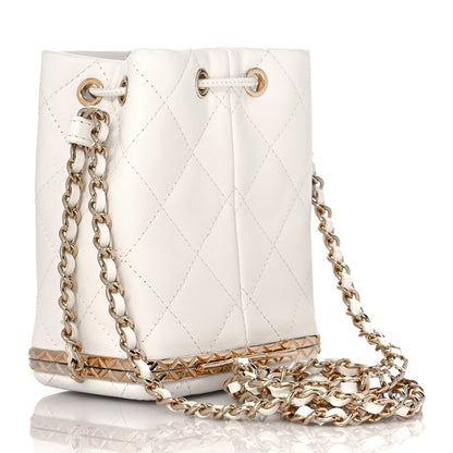 Chanel Metal Lambskin Quilted Small Chain Bucket Bag White 3 of 11