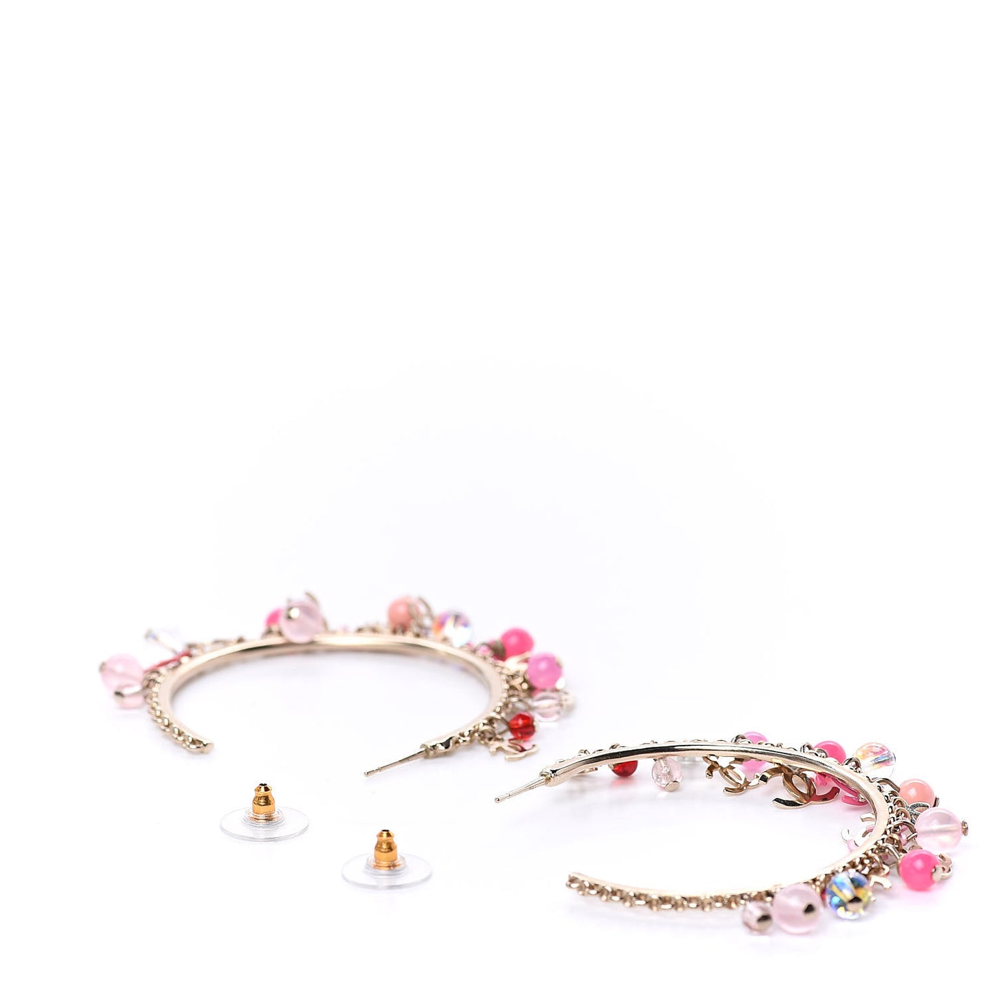 Crystal Bead CC Charm Hoop Earrings Pink Gold