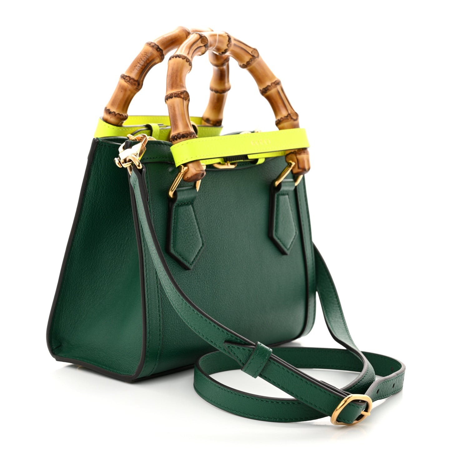 Wonka Grain Calfskin Mini Diana Tote Bag Green Yellow Fluo