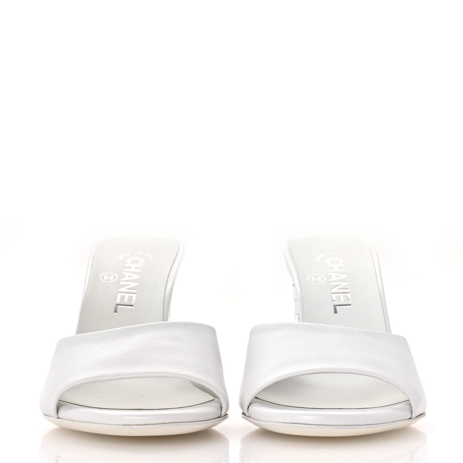 Chanel Lambskin Mirror Mules 36.5 White 3 of 9