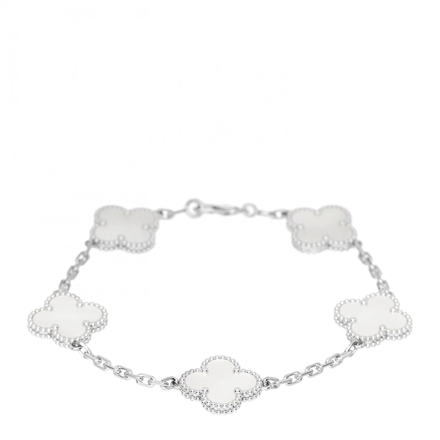 18K White Gold Mother of Pearl 5 Motifs Vintage Alhambra Bracelet