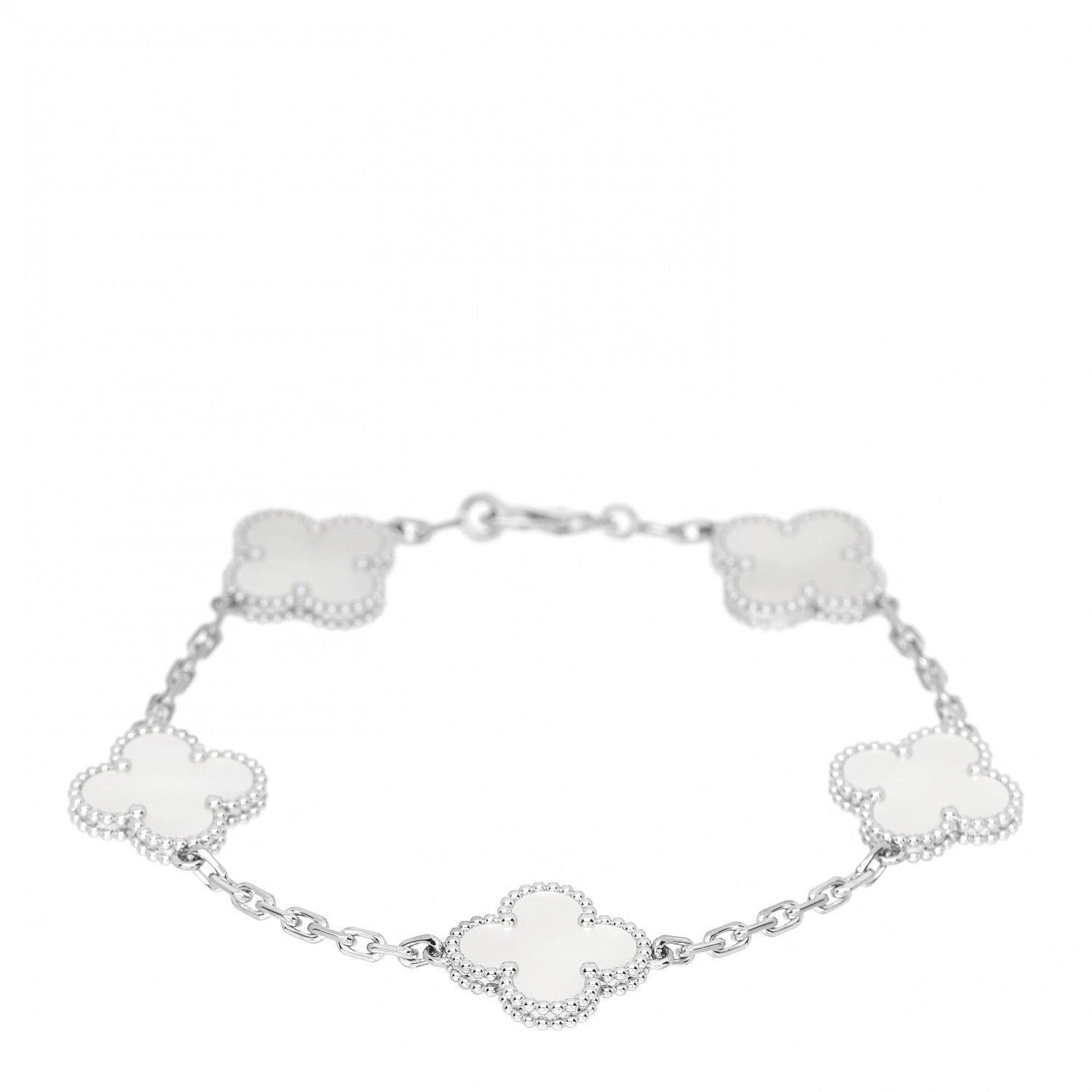Van Cleef & Arpels 18K White Gold Mother of Pearl 5 Motifs Vintage Alhambra Bracelet 1 of 4