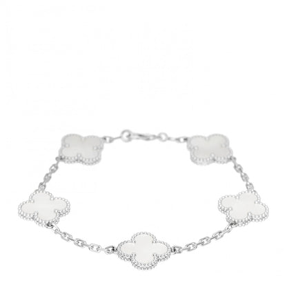 Van Cleef & Arpels 18K White Gold Mother of Pearl 5 Motifs Vintage Alhambra Bracelet 1 of 4