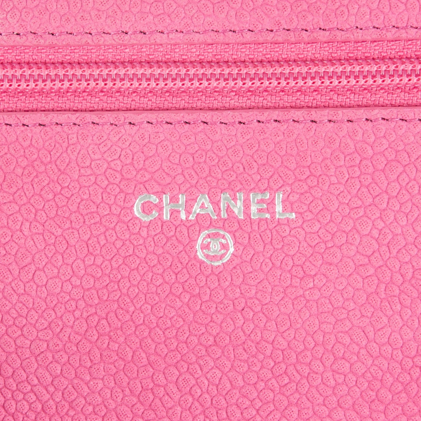 Iridescent Caviar Quilted Wallet on Chain WOC Pink