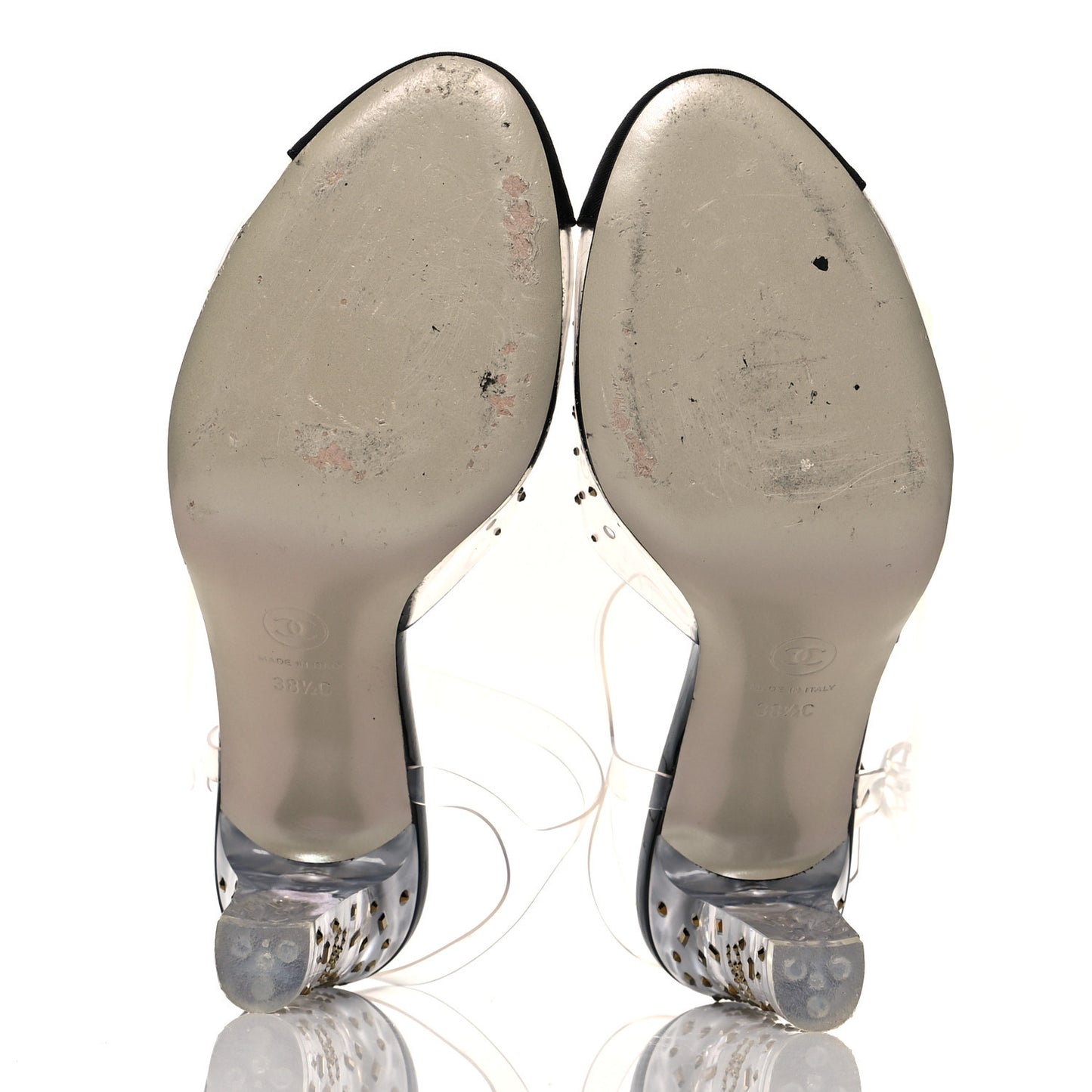PVC Studded Grosgrain Cap Toe Pumps 38.5 Transparent Black