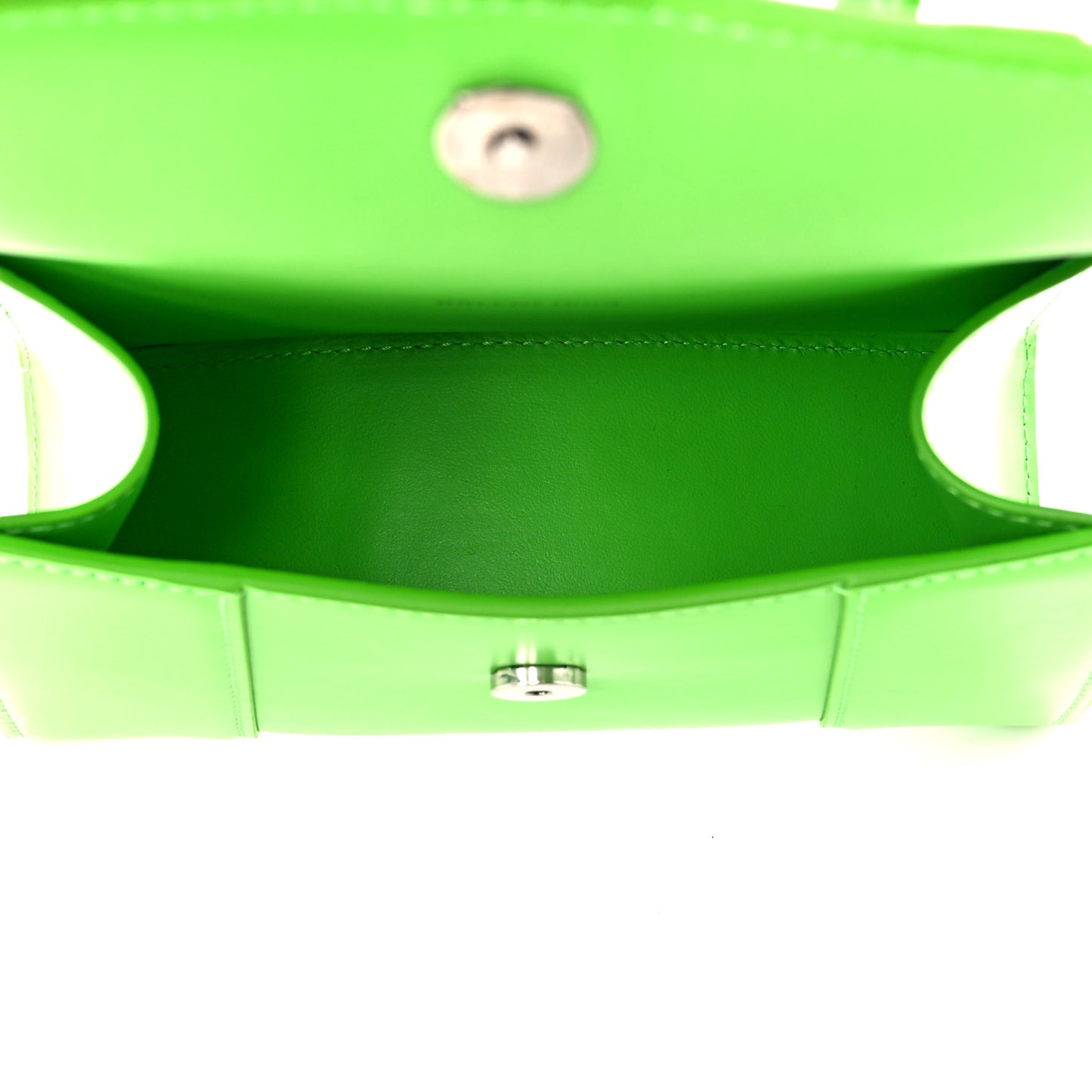 Shiny Box Calfskin Hourglass Top Handle Bag XS Acid Green