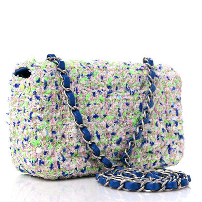 Chanel Tweed Quilted Mini Rectangular Flap White Blue Green 3 of 10