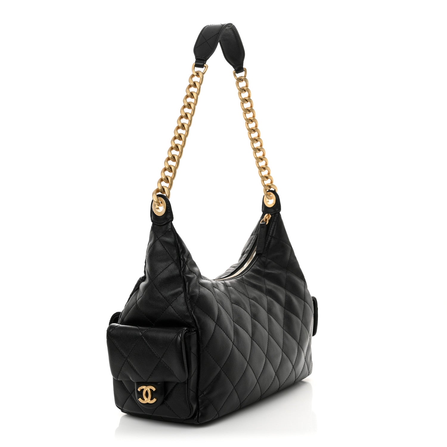 Chanel Shiny Lambskin Quilted Trendy Pockets Hobo Black 3 of 12