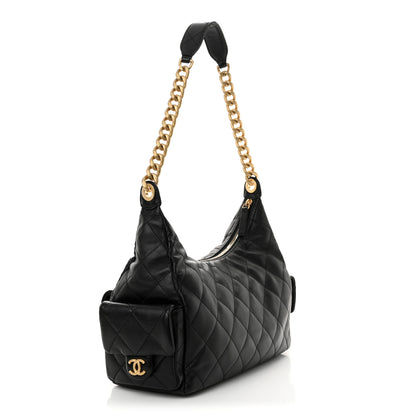 Chanel Shiny Lambskin Quilted Trendy Pockets Hobo Black 3 of 12