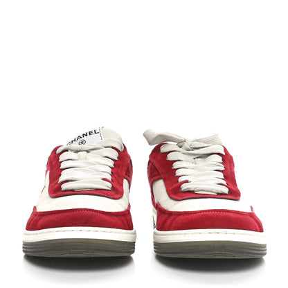 Chanel Suede Kidskin Womens CC Sneakers 40 Burgundy White 3 of 9