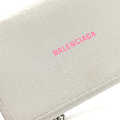 Balenciaga Grained Calfskin Logo Cash Phone Holder Wallet On Chain White Fluo Pink 11 of 14