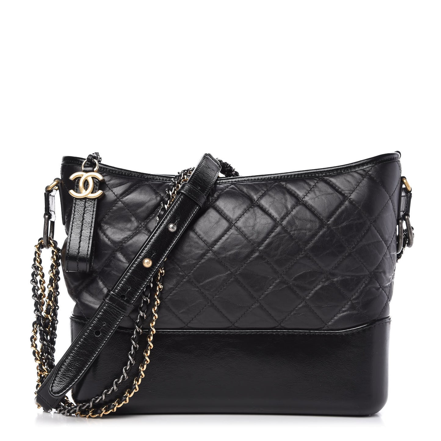 Aged Calfskin Quilted Medium Gabrielle Hobo Black