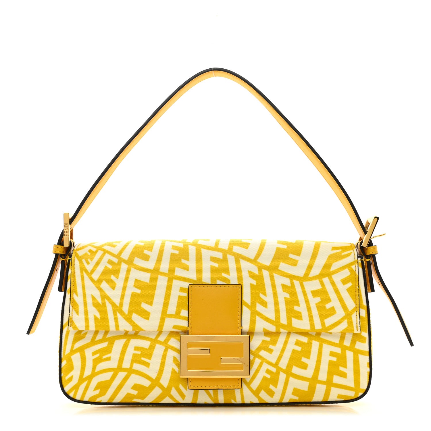 Fendi X SARAH COLEMAN Glazed Canvas Vitello King FF Vertigo Baguette 1997 Mimosa White 1 of 11