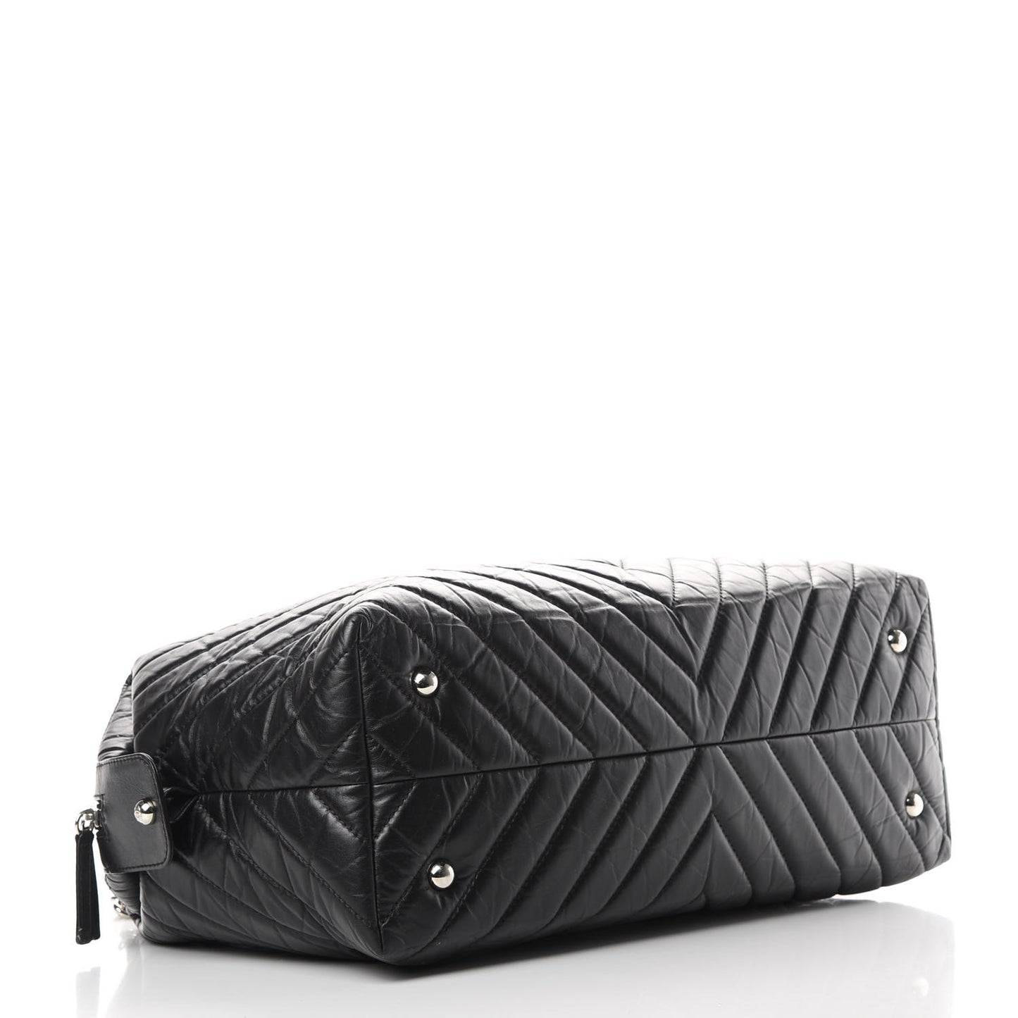 Aged Calfskin Chevron Quilted Duffle Bag Black